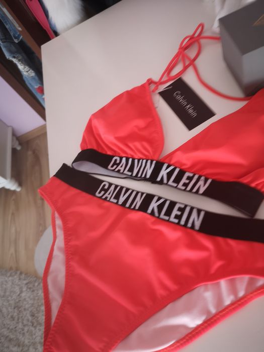 Kostium kąpielowy dwuczęściowy Calvin Klein strój czerwony L xl
