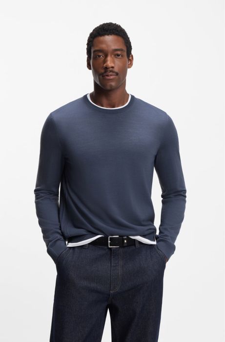 Чоловічий джемпер світшот Hugo Boss із тонкої мериносової вовни (100% Virgin Wool), темно-синій, XXL