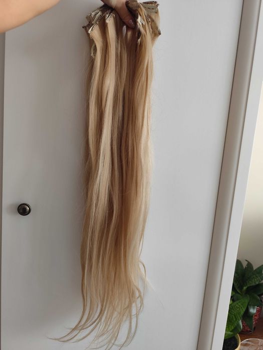 Włosy doczepiane na spinkach blond syntetyczne proste 149 g 70 cm