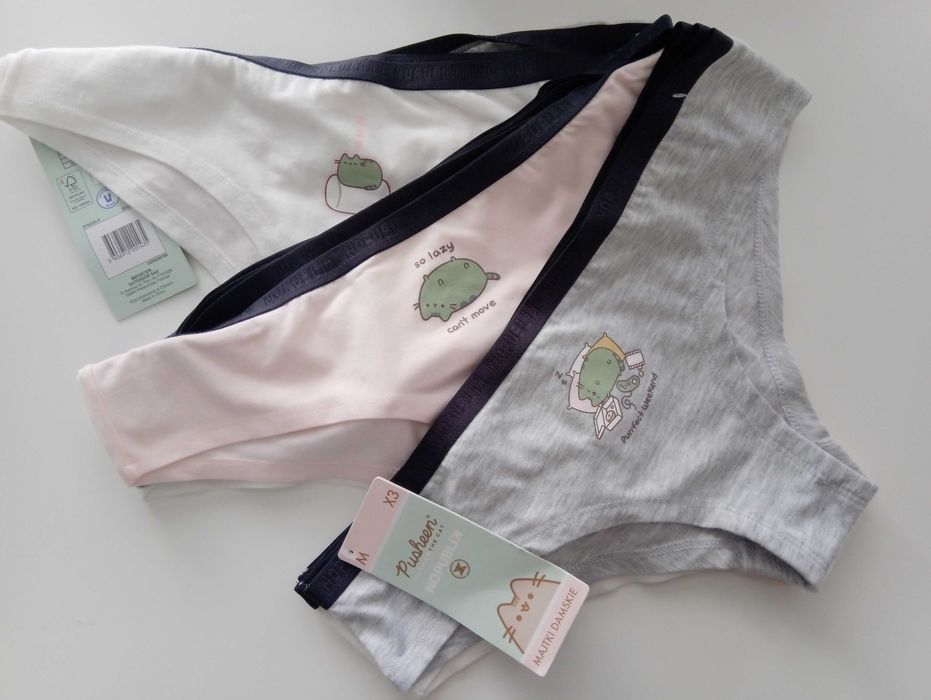 20zł taniej 3pack pastelowe majtki Pusheen L szare różowe ecru