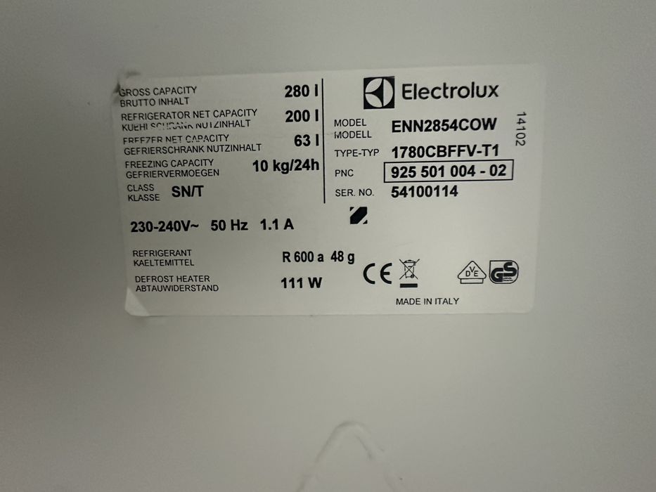 Lodówka Electrolux do zabudowy 177 cm