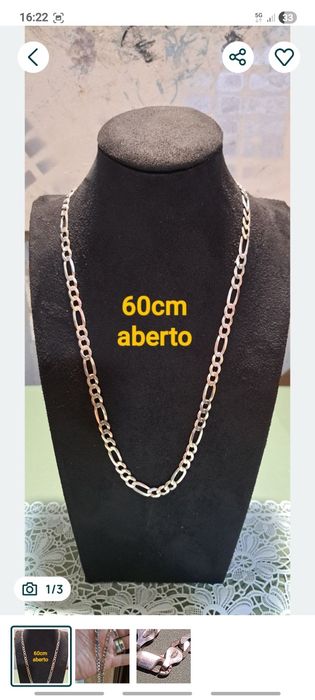 Corrente fio maciço em prata contrastada.