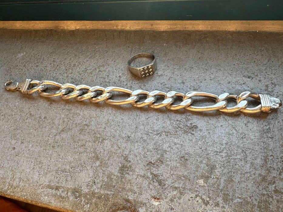 Pulseira Prata Grande e Anel 925