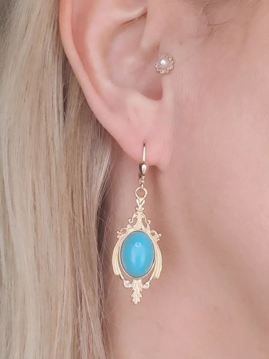 Złote kolczyki pr. 585 z naturalnym turkusem