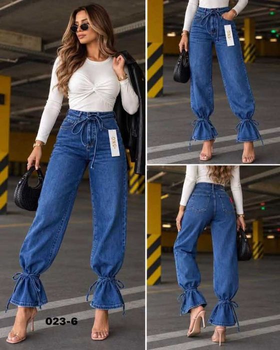 Jeansy STRAIGHT FIT, Wiązane Nogawki XXL