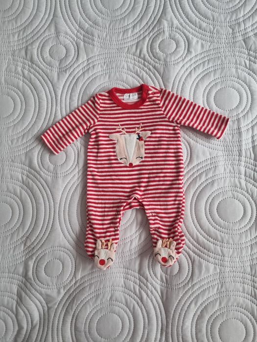 Pajacyk welurowy, śpioszki So cute, rozmiar 56, świąteczny wzór