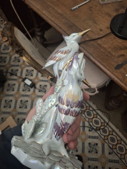 Escultura passaros porcelana