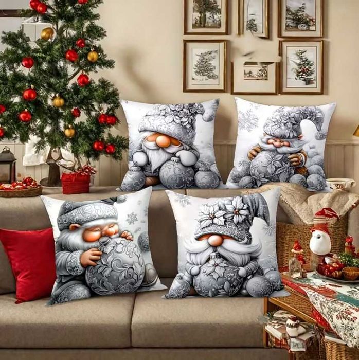 POSZEWKI 2D 45x45cm KRASNOLUDKI ŚWIĘTA dekoracyjne na poduszkę h272