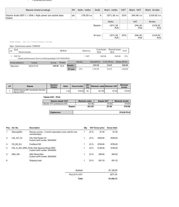 Kompletny SIM RIG - Fanatec + F-GT+masa dodatków-Wartość >10 000 zł