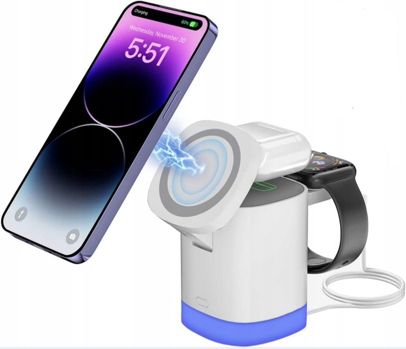 Magnetyczna stacja ładująca 3w1 do iPhone , AirPods, iWatch - biały