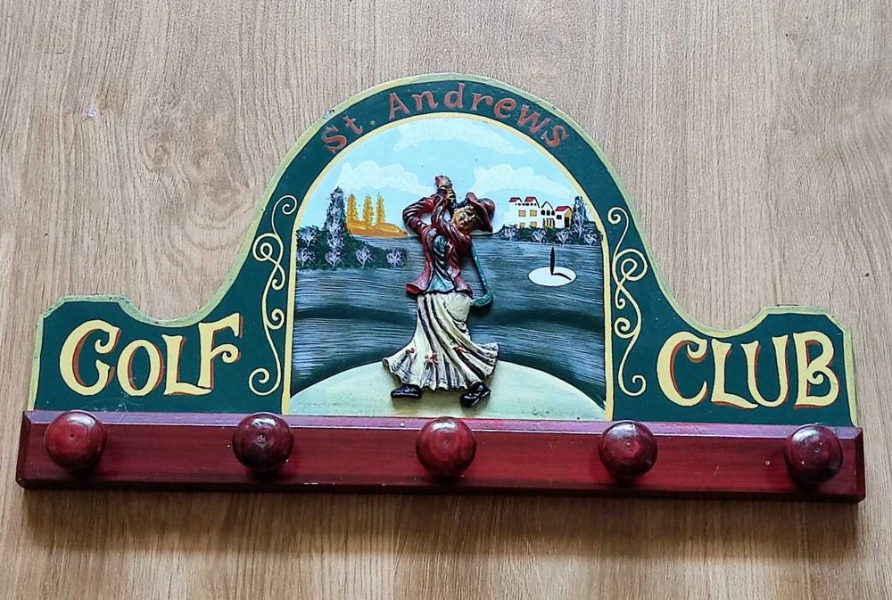 Cabide de parede inglês pintado à mão St. Andrews Golf Club