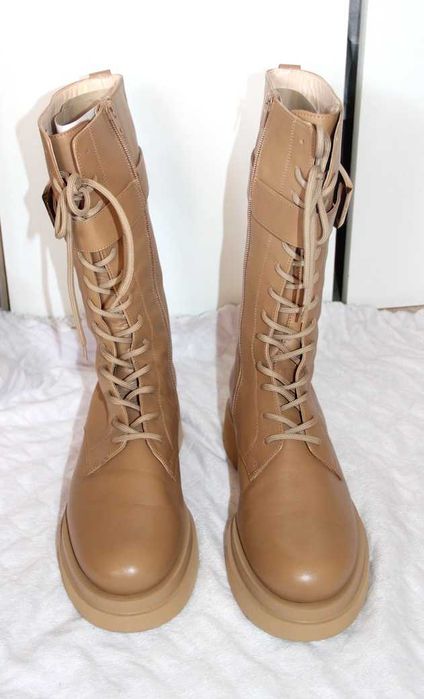 hogl skóra skórzane kozaki botki trekkingowe 39 40 bezowe camel