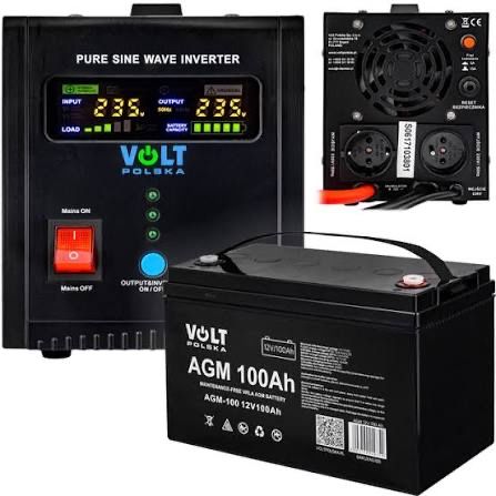 Комплект безперебійного джерела живлення Volt Polska Sinus Pro 800E + акумулятор AGM 12V 100 Ah
