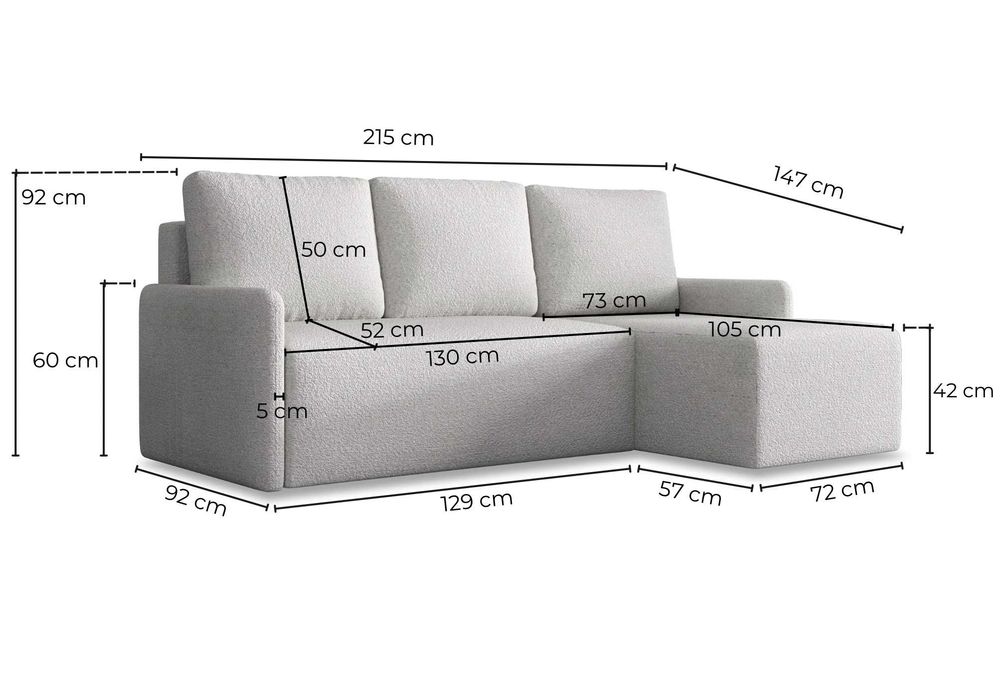 Narożnik Flavio. Rogówka. Sprężyny bonell, tkanina boucle, baranek