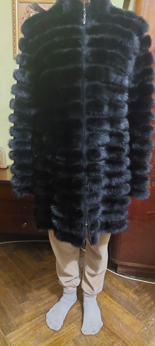 Розкішна норкова куртка. Натуральне хутро. XXXL. Чорна, поперечка.