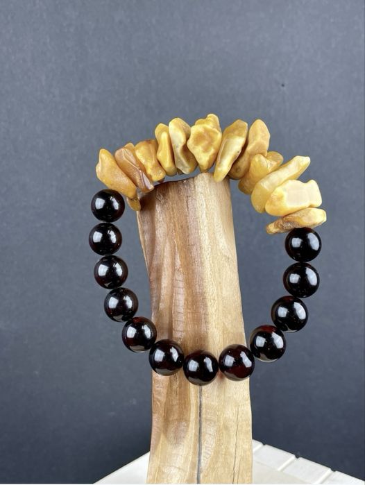 Bransoletka bursztyn naturalny surowy kolorowy na gumce