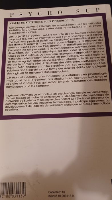 Livro "Manuel De Statistique pour Psychologues" de Nicolas Guéguen