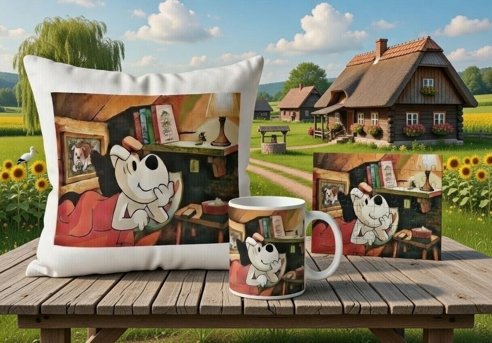 Reksio PRL retro prezent polskie bajki dobranocka poduszka kubek puzzl