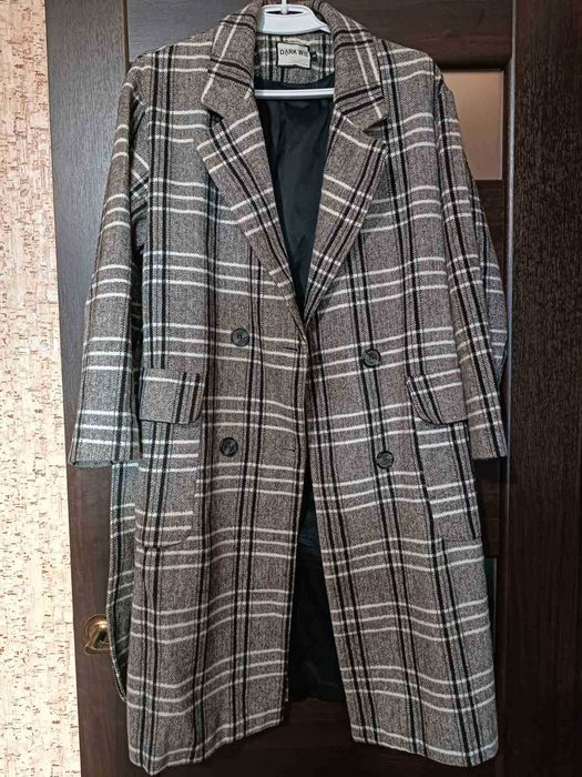 Жіноче пальто беж клітинка, лаванда демісезонне