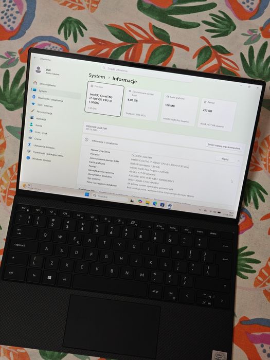 Aluminiowy Dell XPS 13 9000 i7-10generacji, 512GB Dysk SSD, bateria excellent 4 godziny pracy, ładowarka