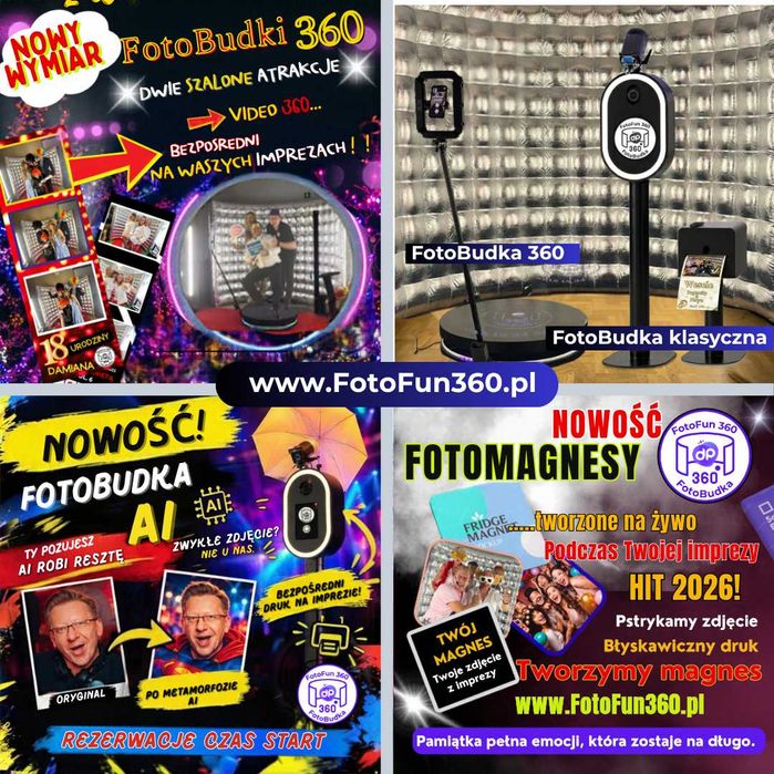 FotoBudka AI*FotoBudka 360*Fotomagnesy*FotoBudka Klasyczna*ANIMACJE*Fontanny Iskier*Miny Dymne*