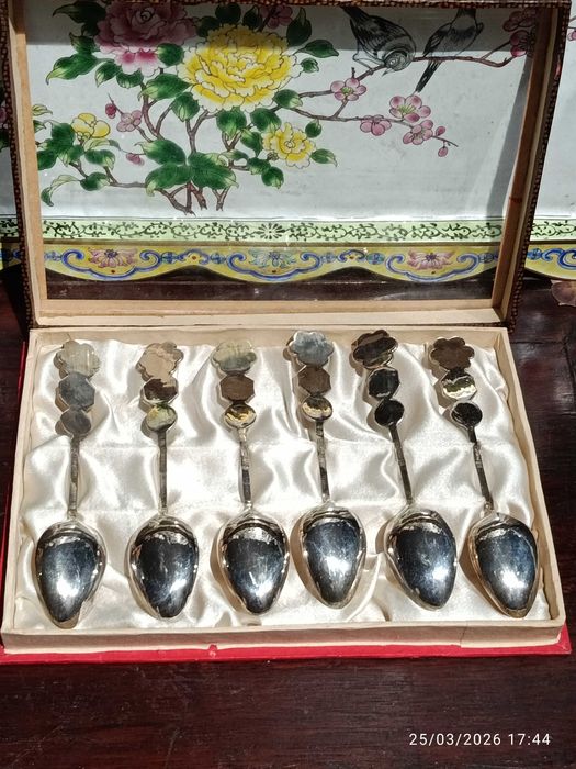 Colheres Chá Café Antigas Prata Chinesa Contrastada 12 cm