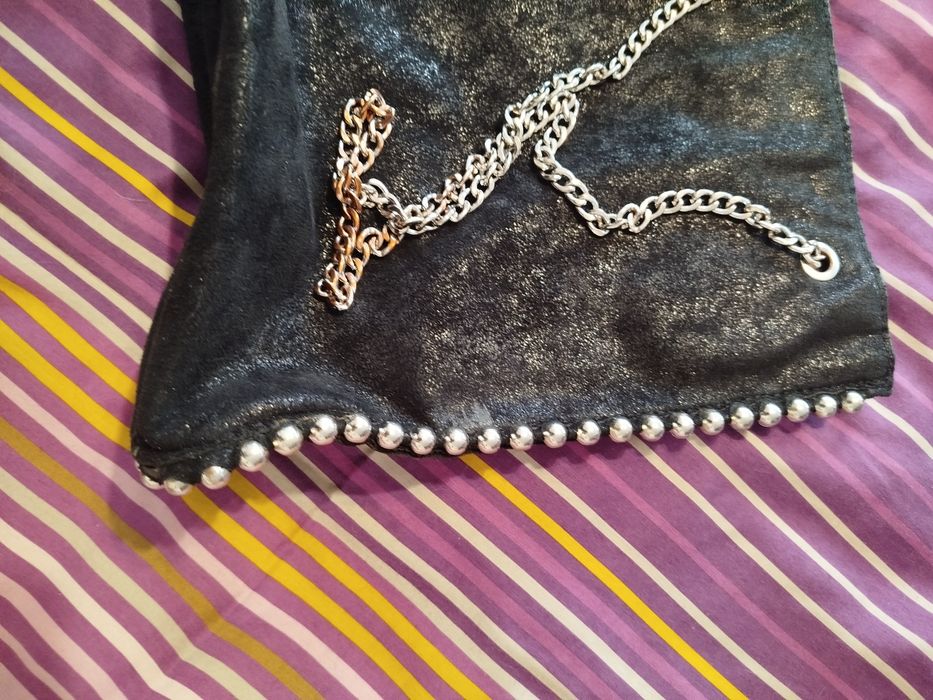 Zara duża torebka na łańcuszku shopper bag czarna A4