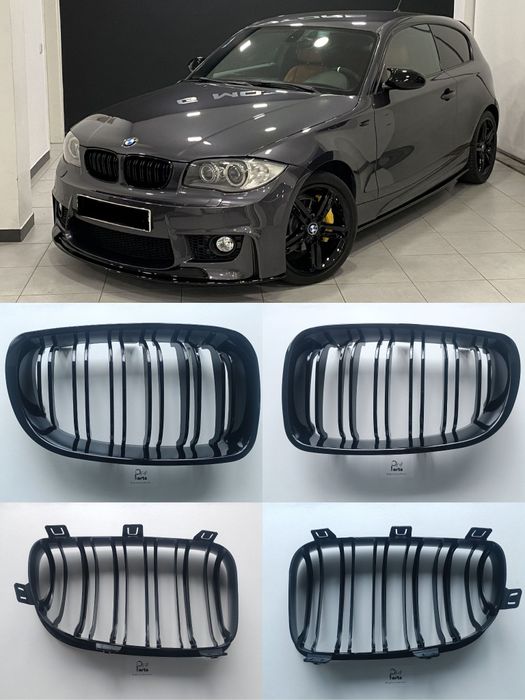 (Promoção) Grelhas Frontais aro duplo BMW E81 E82 E87 E88 preto piano