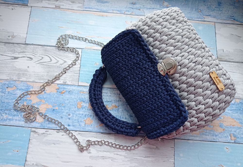 Piękna torebka szaro granatowa ze sznurka handmade