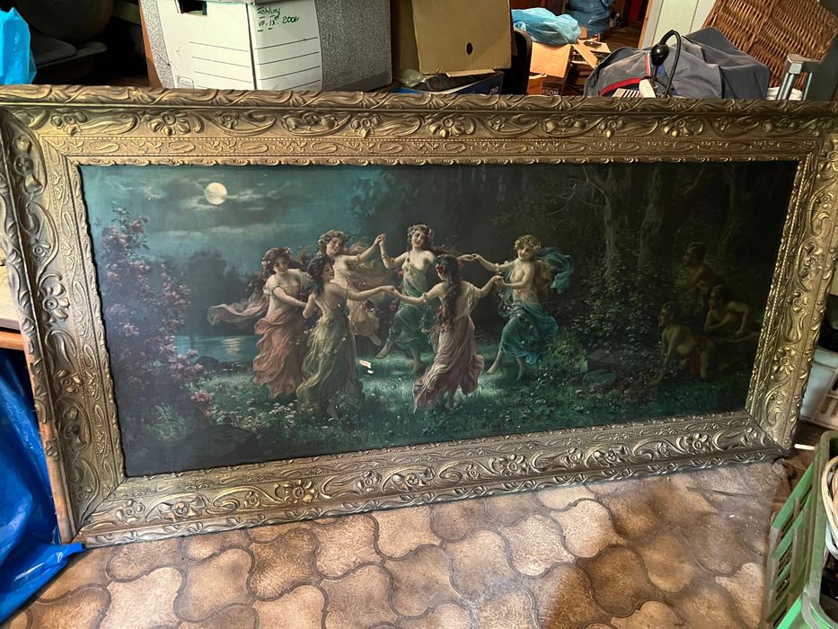 Hans Zatzka Taniec nimf stary obraz rama 138x71cm Orzesze Centrum