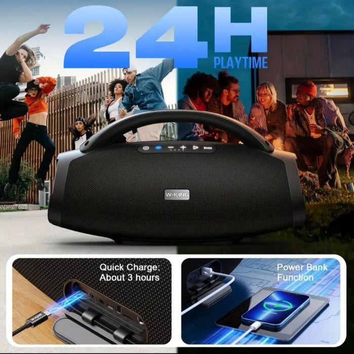 Głośnik W-King X20S 140W Subwoofer  Boombox  Aplikacja EQ  Bluetooth 5.4 MicroSD USB 2.0 Wejście gitarowe Radio FM