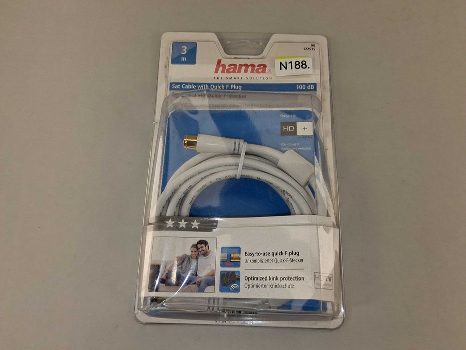 N188 Kabel Antenowy Satelitarny Hama 3m Quick F Plug 100dB TV Sat HD