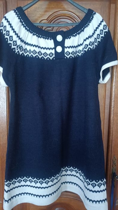 Dzianinowa tunika, sukienka granatowo biała r. 42