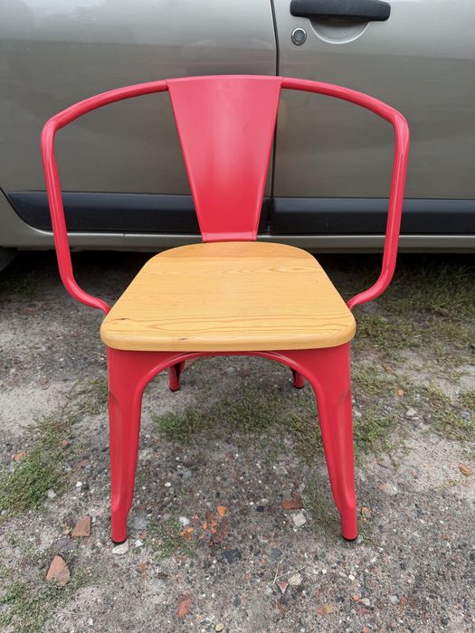 4x krzesło loftowe Niort Arms Wood czerwone – metal + drewno