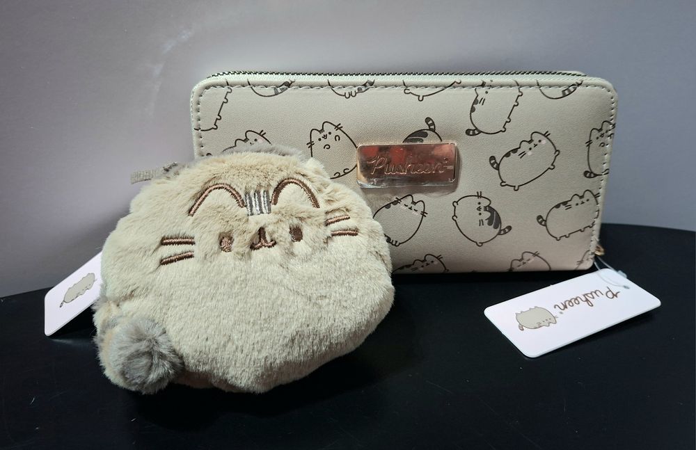 Pusheen 2 portfele duży beżowy z eko skóry i mały pluszowy