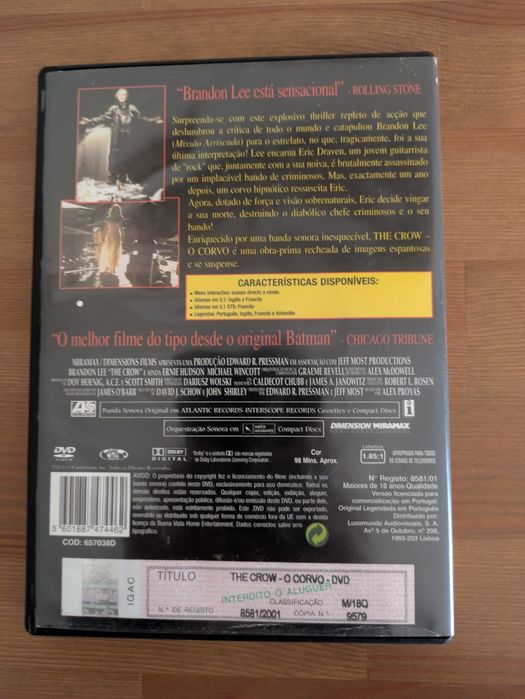 DVD " O Corvo " Edição Especial 1994  (Optimo Estado)