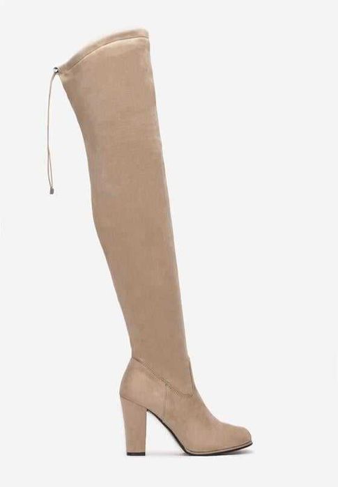 Beżowe muszkieterki botki na obcasie długie rozmiar 37,5 nowe