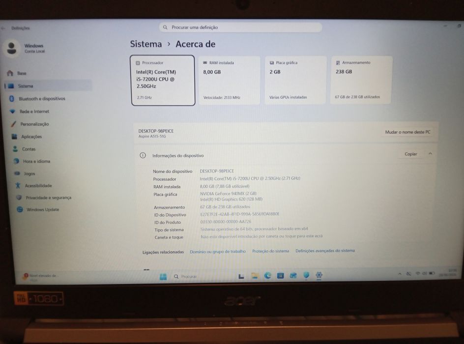 Acer Aspire 5 | Intel i5 | 8GB RAM | 256GB SSD NVMe | Gráfica Dedicada 2GB