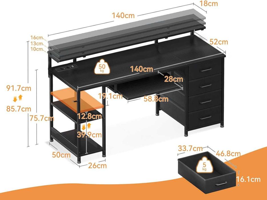 Nowe biurko komputerowe / blat 140x52/ stanowisko PC / stół ODK !K605!