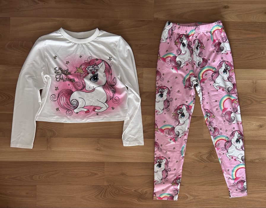 Miękki dres komplet zestaw bluzka spodnie koniki koń jednorożec unicorn tęcza rainbow