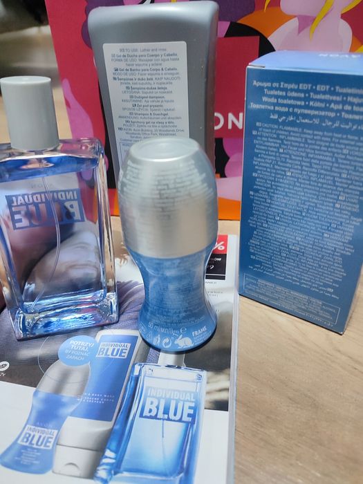 Oryginalny, nowy zestaw męski  Individual Blue Perfumy + Żel+ Roll-on