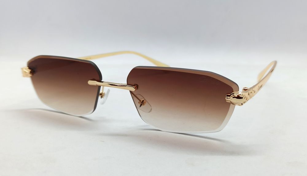 Брендовые очки унисекс коричневый градиент в золом металле узкие стиль