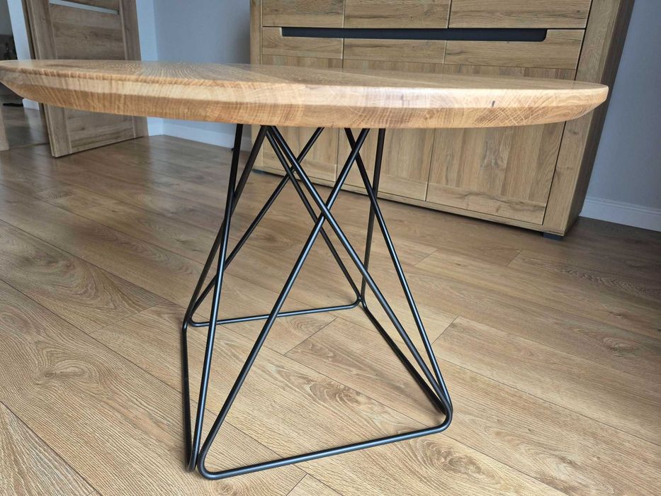 Stolik kawowy okrągły 78cm lity dąb 3.2cm loft industrialny solidny
