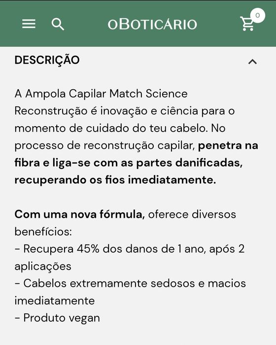 Ampola Capilar Reconstrução 30ml Boticário