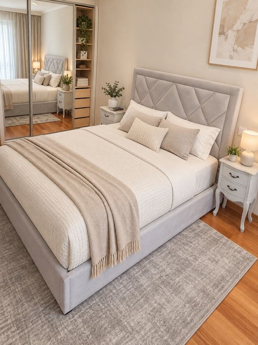 Cama Casal Estofada a Tecido Lavável
