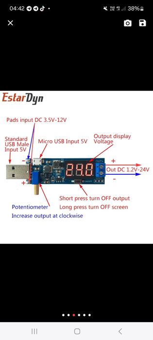 USB-Преоброзователь регулируемый с 5V в постоянный ток 1.5-24V