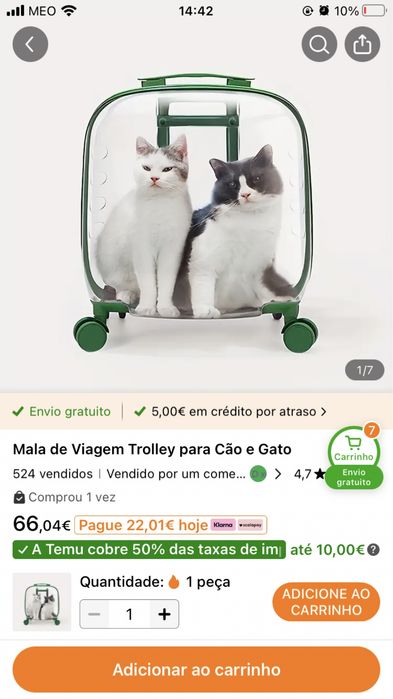 Vendo trolley para animais usado