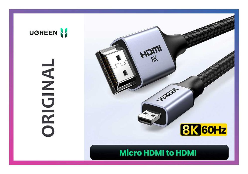 Кабель для відео Micro HDMI на HDMI 2.1 8K 60Hz 4K 120Hz UGREEN шнур микро HDMI для телевизора монитора компьютера 2 метра