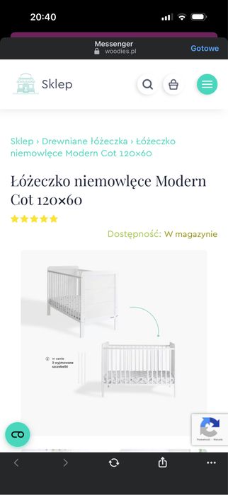 Łóżeczko Woodies biale drewniane 120x60