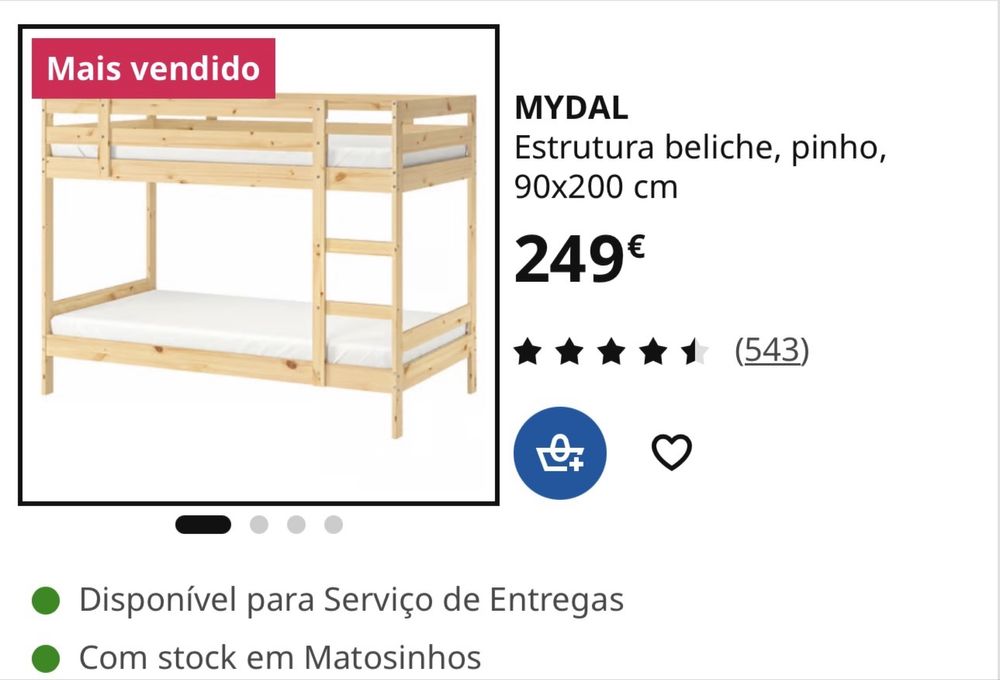 Beliche IKEA MYDAL 90x200 cama criança madeira pinho